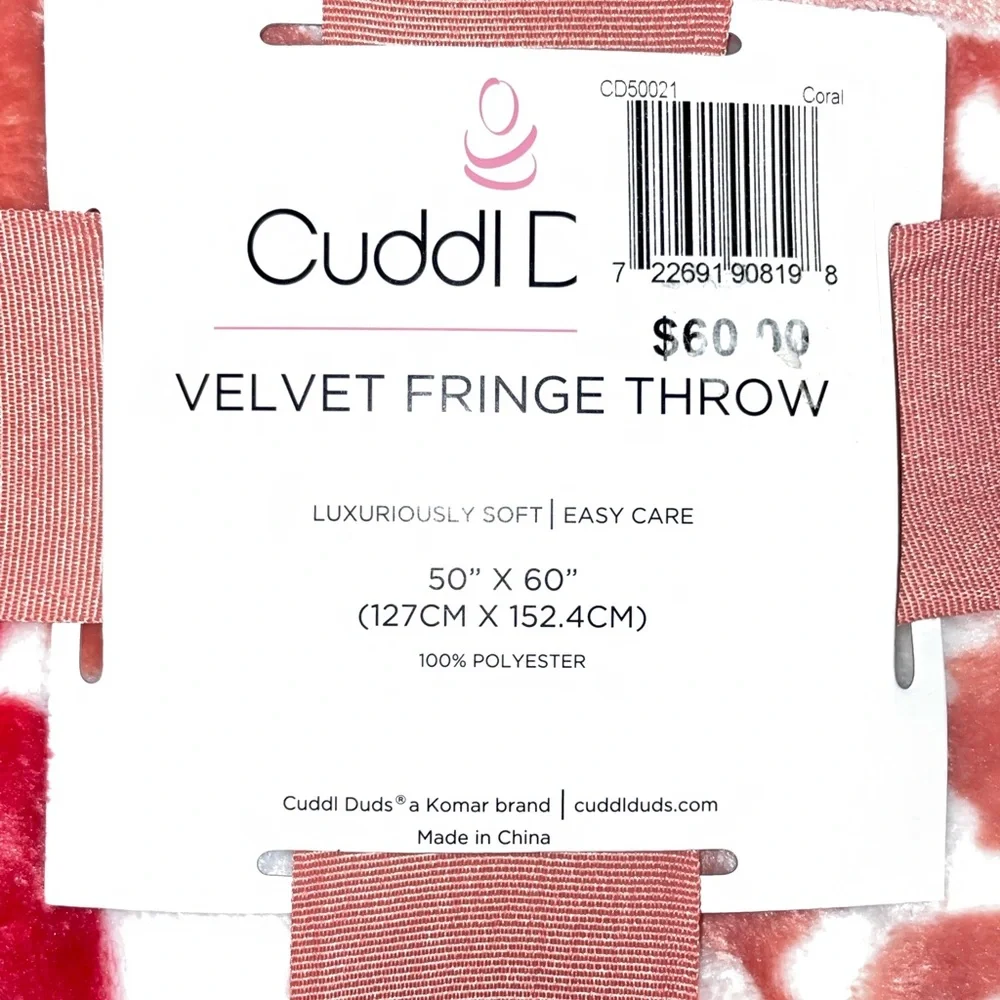 🥶NWT Cuddl Duds Velvet Fringe Throw
